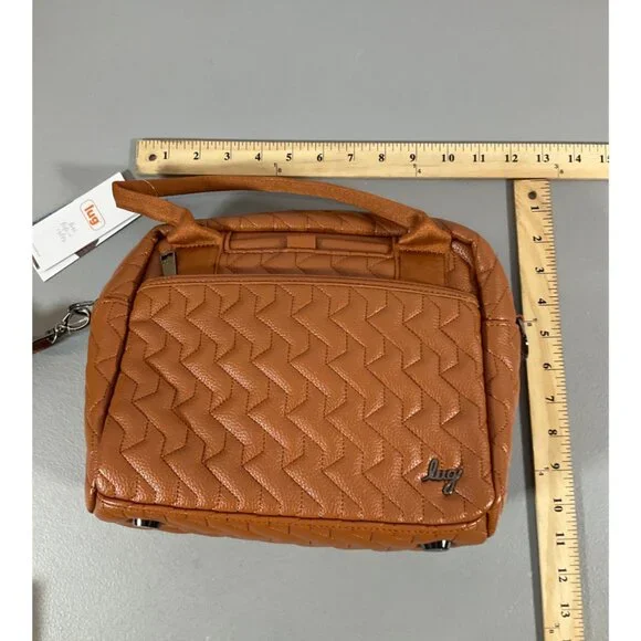 Lug Copper Brown Vegan Faux Leather Quilted Crossbody Bag - Adjustable Strap - Picture 2 of 2